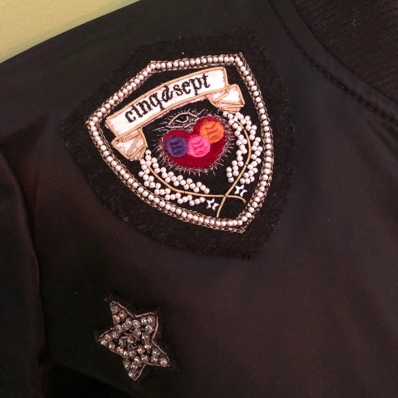 Cinq a Sept Black Mercer Patch Bomber Jacket - Picture 3 of 7